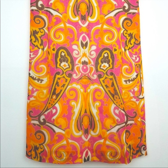 Milly of NY | Vintage Paisley Print Pink Gold Lace Dress - Picture 3 of 8